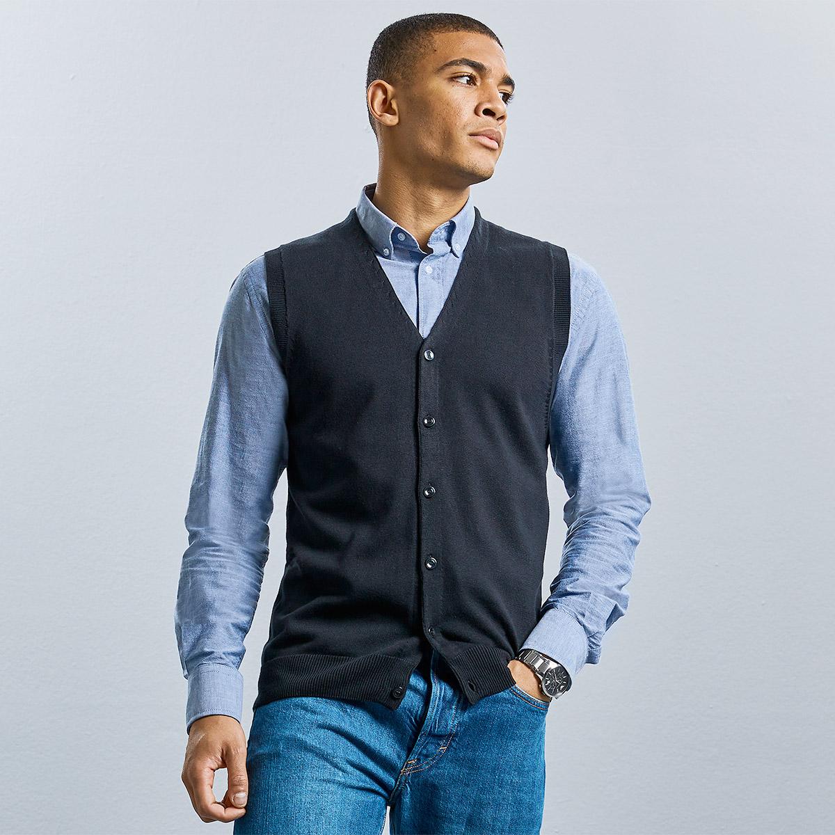 JE719M-BASE-0-1200-0 GILET UOMO SCOLLO A V BOTTONI RUSSELL - immagine 1